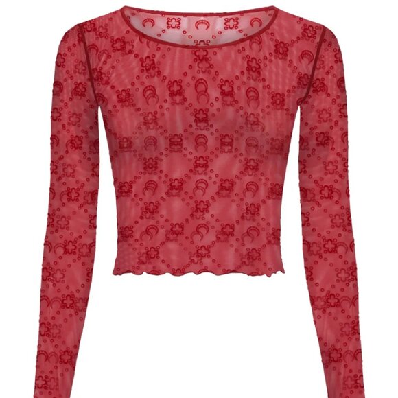 MARINE SERRE Moonogram Cropped Top In Red - Picture 1 of 10
